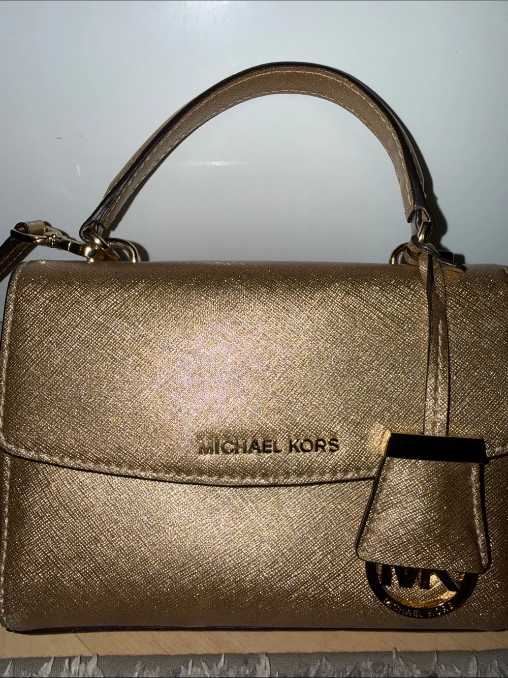 Michael Kors Ava Small Satchel in Metallic Gold Champagne finish